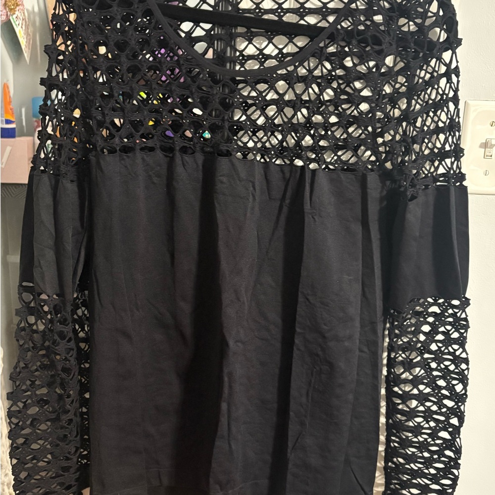 Black fishnet Long Sleeve Top